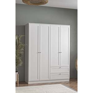 Armoire moderne Terra à 4 portes et 2 tiroirs, écologique, autoportante, avec 5 étagères, grande armoire de rangement pour chambre à coucher, armoire en bois - Product Image 5