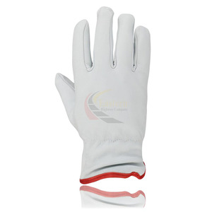 Driver Gloves Made Cow Grain Leather Anti-Slip Reinforced Cuff 10 Inch Yellow Stripped on <b>Back</b> Sides of Fingers - Product Image 1