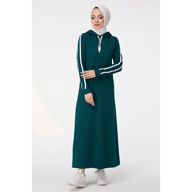 TOFISA MANCHES BLANC RAYURES À CAPUCHE STRING ÉLÉGANT ET CONFORTABLE ROBE DE SPORT HIJAB BASIQUE POUR FEMME