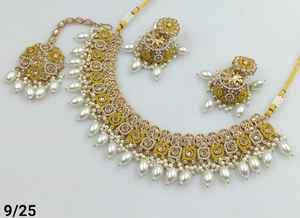 Conjunto de pendientes y collar Magtika Jhumka chapado en oro tradicional indio para mujer, diseño de gota y Perla para fiestas, mujeres y niñas - Product Image 6