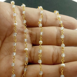 Labradorite and Pearl <b>Rosary</b> Beaded Chain 3-3.5mm Faceted Gemstone Round <b>Beads</b> Necklace Chain for Jewelry Making - Product Image 3