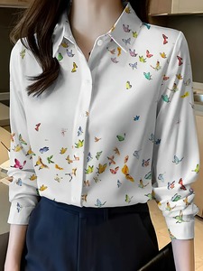 New Design 3D Sublimation Women's Shirts Full Sleeves Turn-<b>Down</b> Collar Shirts Stylish 100% Cotton Trending Shirts - Product Image 6