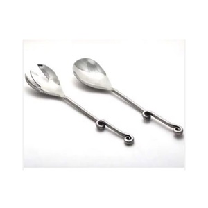 Serveur à salade en acier inoxydable plaqué argent de conception royale avec poignée pour la maison et la table de mariage Ensembles à salade en métal - Product Image 2