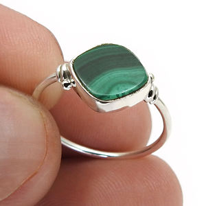 Bague pour femme en forme de coussin, pierre précieuse de malachite naturelle, bijoux faits à la main, bagues en argent sterling 925, fournisseurs en gros - Product Image 3