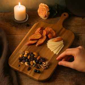 Juego de tablas de cortar de madera rústica Tablas de cocina de madera de acacia con asas para servir y cortar - Product Image 3