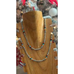 Collar de Perlas Graduadas de Estilo Navajo con Cadenas de Plata de Ley y Números de Ancla, Estilo Bohemio y Moderno, Ideal para Regalo de Boda - Product Image 2