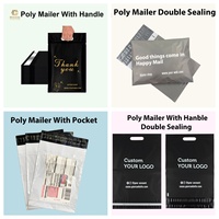 Enveloppe d'expédition personnalisée rose et noire biodégradable en polyéthylène, sacs durables et imperméables en amidon de maïs avec poignée pour envoi express imprimé