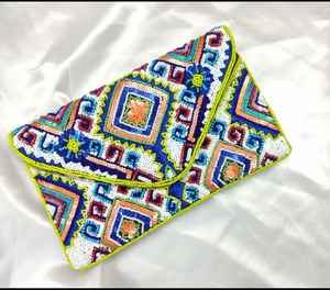 Luxury Intricate Beadwork <b>Canvas</b> Fabric Chain Hand Embroidered Beaded Envelope Closure Weddings Travel Solid Purses Light Weight - Product Image 5