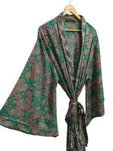 ชุดใส่ในเลานจ์ชุดกิโมโนผ้าไหมยาวถึงข้อเท้าชุดคลุมหลายสีชุดกลางคืนชุดคลุมชุดอินเดียวินเทจผ้าไหมส่าหรีสไตล์วินเทจ - Product Image 5