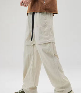 Ropa de calle, pantalones con panel de Cremallera de nailon, pantalones de poliéster de pierna ancha rectos antiarrugas lavados de gran tamaño, pantalones ligeros - Product Image 4