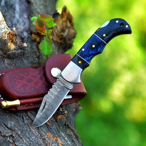 Cuchillo de bolsillo de supervivencia de acero de Damasco hecho a mano con mango de madera para uso industrial y caza, regalo OEM personalizable para marido - Product Image 5