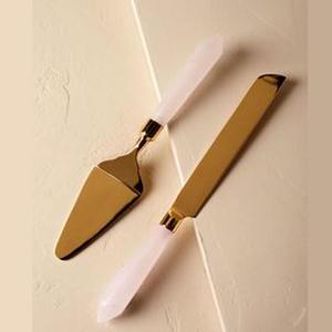 Juego de utensilios dorados para pastel, Set con mango Delgado, Punta llamativa, listo para enviar, reusables, chapado en oro, boda, tacón alto, pastel, servidor - Product Image 5