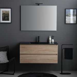 Meuble de salle de bain en chêne de 100 cm avec lavabo noir mat et miroir, lampe Belize - Ensembles de salle de bain élégants - Product Image 2