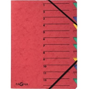 PAGNA Easy Din <b>A4</b> 225g/m Red Pressed Chipboard File <b>Folder</b> with 12 Compartment Block Multicolored Compartments - Product Image 1