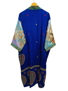 เสื้อคลุมเจ้าสาวน้ำหนักเบาชุดคลุมผ้าไหมสำหรับผู้หญิงชุดนอนเสื้อคลุมยาวพิมพ์ลายดอกไม้อินเดียชุดกิโมโนผ้าไหมส่าหรีรีไซเคิลวินเทจ - Product Image 5