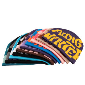 Hecho a medida con letra Jacquard de punto personalizado su logotipo con puños deportes Jacquard tejido Beanie moda invierno jacquard Beanie - Product Image 5