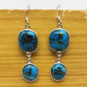 Bleu Mohave Turquoise Gemstone 925 Boucles d'oreilles en argent Sterling pour les femmes Bijoux faits à la main En gros Boucles d'oreilles en argent fin En gros - Product Image 1