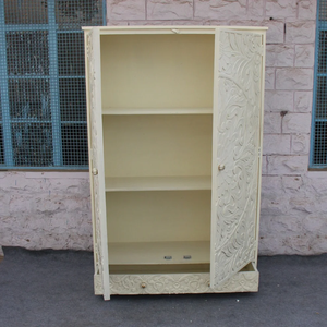 Armario de madera de teca tallada a mano de lujo con diseño de estrías florales Acabado moderno de madera pesada sólida para dormitorio de apartamento - Product Image 3