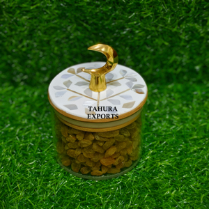 White MOP Jar With Golden Moon Knob Mother Of Pearl Transparent Tabletop Luxury Container Handmade Resin Jar <b>Table</b> Decor - Product Image 1