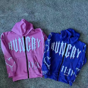 เสื้อฮู้ดมีซิปรูดรูดซิปลายดอกไม้สำหรับผู้ชายเสื้อครอปเย็บปะติดผ้าสีจางลงแดดออกแบบโลโก้ได้ตามต้องการ - Product Image 6