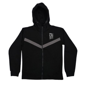 Sweat-shirt noir et gris en molleton Tech pour homme Ensemble deux pièces décontracté d'entraînement de fitness avec broderie et logo en strass - Product Image 5