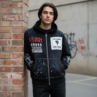 Sweat à capuche zippé Rexfit Sports Premium personnalisé imprimé DTG, effet délavé, en molleton épais, style streetwear, fermeture éclair intégrale, OEM