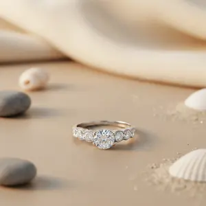 แหวนเพชรทรงรี CZ สำหรับผู้หญิง-ชุบโรเดียม เงินสเตอร์ลิง ของขวัญแทนใจ - Product Image 1