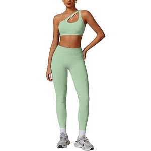 Ensemble de sport pour femmes, soutien-gorge et leggings sans couture, extensible, respirant, taille haute, vêtements de yoga - Product Image 1