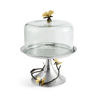 Nouveauté : Support à gâteau de luxe écologique en métal doré avec base papillon, dôme en verre, centre de table, logo personnalisé