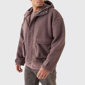 2024 nouvelle veste Sherpa surdimensionnée à capuche zippée pour hommes avec col brodé et sweat ceinturé veste à capuche pour hommes - Product Image 1