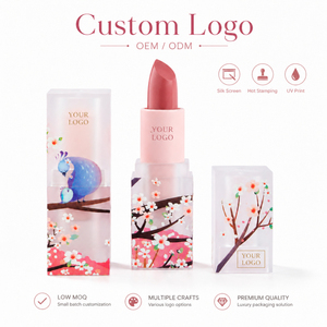 Tubo per Rossetto Quadrato Satinato con Stampa Floreale Sakura di Lusso, Etichetta Privata, Logo Personalizzato, Rossetto Rosa con Fiori di Ciliegio, Vendita all'Ingrosso - Product Image 2