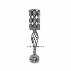 Set of 2 Best Quality Heavy Duty Metal Long Silver Finishing Stand With <b>Crystal</b> Beaded Round Shape <b>Candle</b> Holder and Votive - Product Image 4