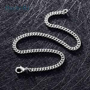 Solid 3mm 925 Sterling <b>Silver</b> Cuban <b>Bracelet</b> for Men 14K White Gold Plating High Quality Moissanite <b>Bangle</b> - Product Image 3