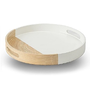 Plateau en bois de forme ronde de Style de luxe avec table à manger finie ton gris et marron assiette décorative plateau de service de nourriture de Dessert - Product Image 3