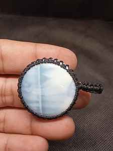 Colgante de Ópalo Azul Natural, Colgante de Macramé, Colgante de Hilo, Gema, Joyería de Piedras Preciosas, Cabujones Pulidos a Mano - Product Image 6