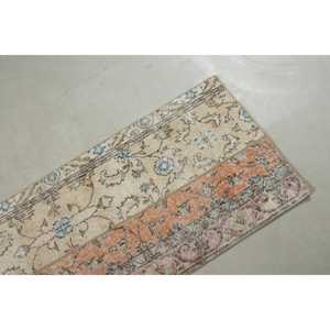พรมตุรกีขนาด 2.1x4.7 ฟุต พรมโบราณขนาดเล็ก พรมลายตะวันออกสีส้มน้ำเงิน - Product Image 5