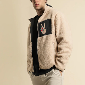 Veste polaire Sherpa légère et confortable pour hommes Style de rue haute avec design brodé Street Wear - Product Image 3