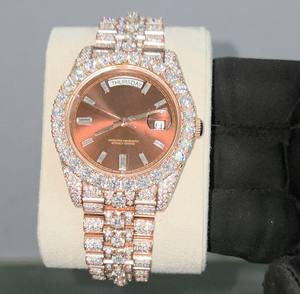 Reloj de Lujo con Esfera Marrón de Dos Tonos, Completamente Adornado con Moissanita, Acero Inoxidable, Estilo Vintage, Hip Hop Clásico, Movimiento Miyota, Pantalla Analógica - Product Image 1