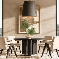 Table à manger en teck massif avec piétement sur pieds, design moderne et durable, pour appartement, hôtel, restaurant, villa, intérieur/extérieur, garantie 10 ans