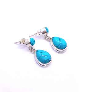 ต่างหูเงินแท้ชุบทองประดับเทอร์ควอยซ์ งานฝีมือทำมือน่ารักสำหรับผู้หญิง คุณภาพสูง ขายส่ง - Product Image 3