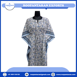 Caftan de plage Confortable Luxe Long Size Hand Block Imprimé Coton doux Voile Caftan Vêtements de nuit à vendre à bas prix - Product Image 6