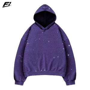 Vente Flash : Sweat à Capuche Zippé Oversize 500 GSM en Coton Lourd 100% avec Effet Délavé et Strass, Style Streetwear Tendance, OEM, Unisexe - Product Image 4