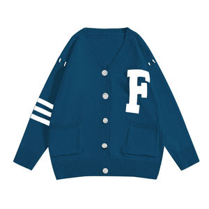 Nuevo Top 2026 otoño Unisex 100% algodón cuello en V grueso antiarrugas logotipo frontal diseño personalizado cárdigan al por mayor - Product Image 3