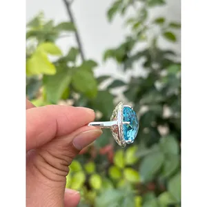 Natural Blue Topaz Cocktail <b>Ring</b> 925 Sterling <b>Silver</b> Handmade Gemstone <b>Statement</b> <b>Ring</b> Wholesale Jewelry Supplier - Product Image 4
