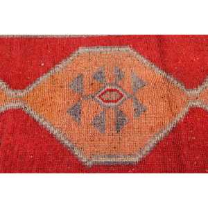 Turkish Vintage Rug, 3.1x10.8 ft Herki Rug, <b>Red</b> Plants & trees <b>Wool</b> Rug - Product Image 5