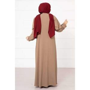 Abaya ที่มีไหล่จีบและแขนยาวรวบรวมสีอูฐ - Product Image 4