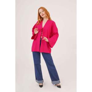 Túnica Lustrin para Mujer, Color Fucsia, Mezcla de Viscosa, Manga Española, con Detalle de Lazo Frontal, para Pedidos al Por Mayor - Product Image 4