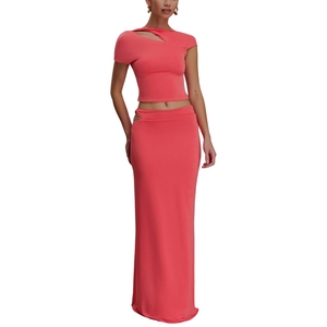 Conjunto Maxi informal para mujer Top corto y falda de color sólido con estilo Conjunto de moda al por mayor Conjunto de dos piezas de EE. UU. - Product Image 1