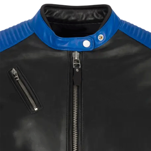 Fashion Biker Blue & Black Genuine Leather Racing Motorbike Jacket With White Lining CE Protections Motorcycle Jacket For Men - Product Image 5