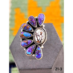 Bague ajustable artisanale en argent sterling avec dahlia violet serti clos et magnésite cheval sauvage, idéale pour un cadeau - Product Image 3